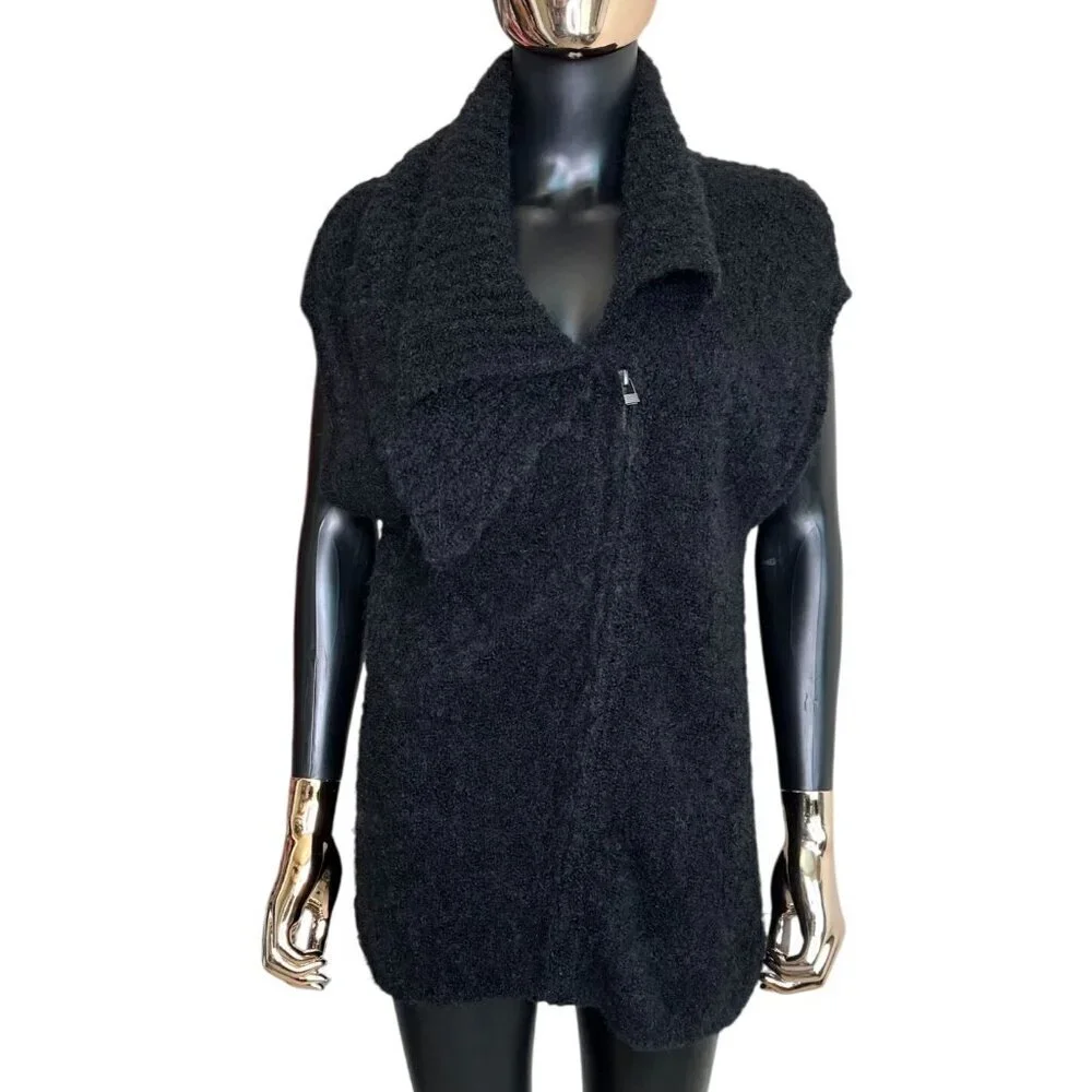 Holistia Alpaca Blend Zip Vest Black Shawl Collar Large